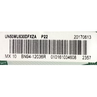 KIT DE TARJETAS SAMSUNG/ MAIN BN94-12036R, BN97-12960A / FUENTE BN44-00807A, L55S6_FHS / PANEL CY-GK050HGNVHH / MODELO UN50MU630DFXA DA01 / UN50MU630DFX / UN50MU630DFXZA 